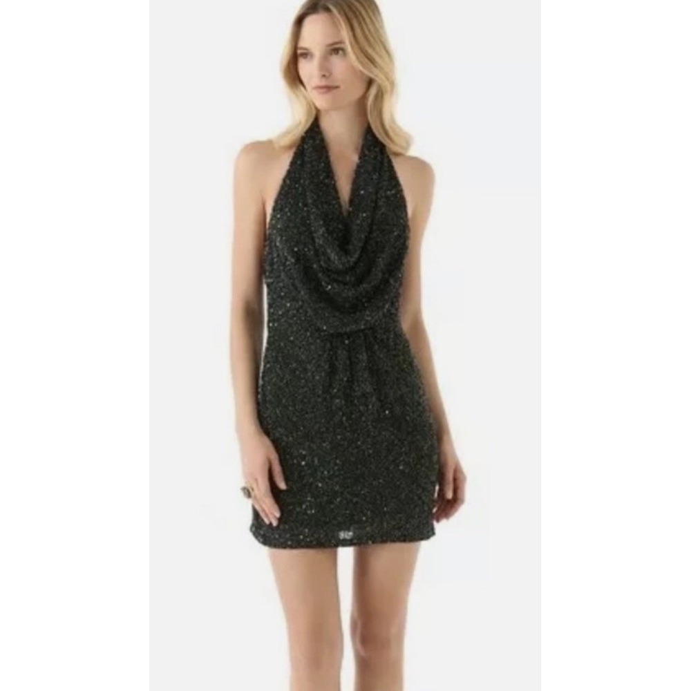 Haute Hippie Black Sequin Halter Neck Mini‎ Dress Party Clubwear Size M NWT